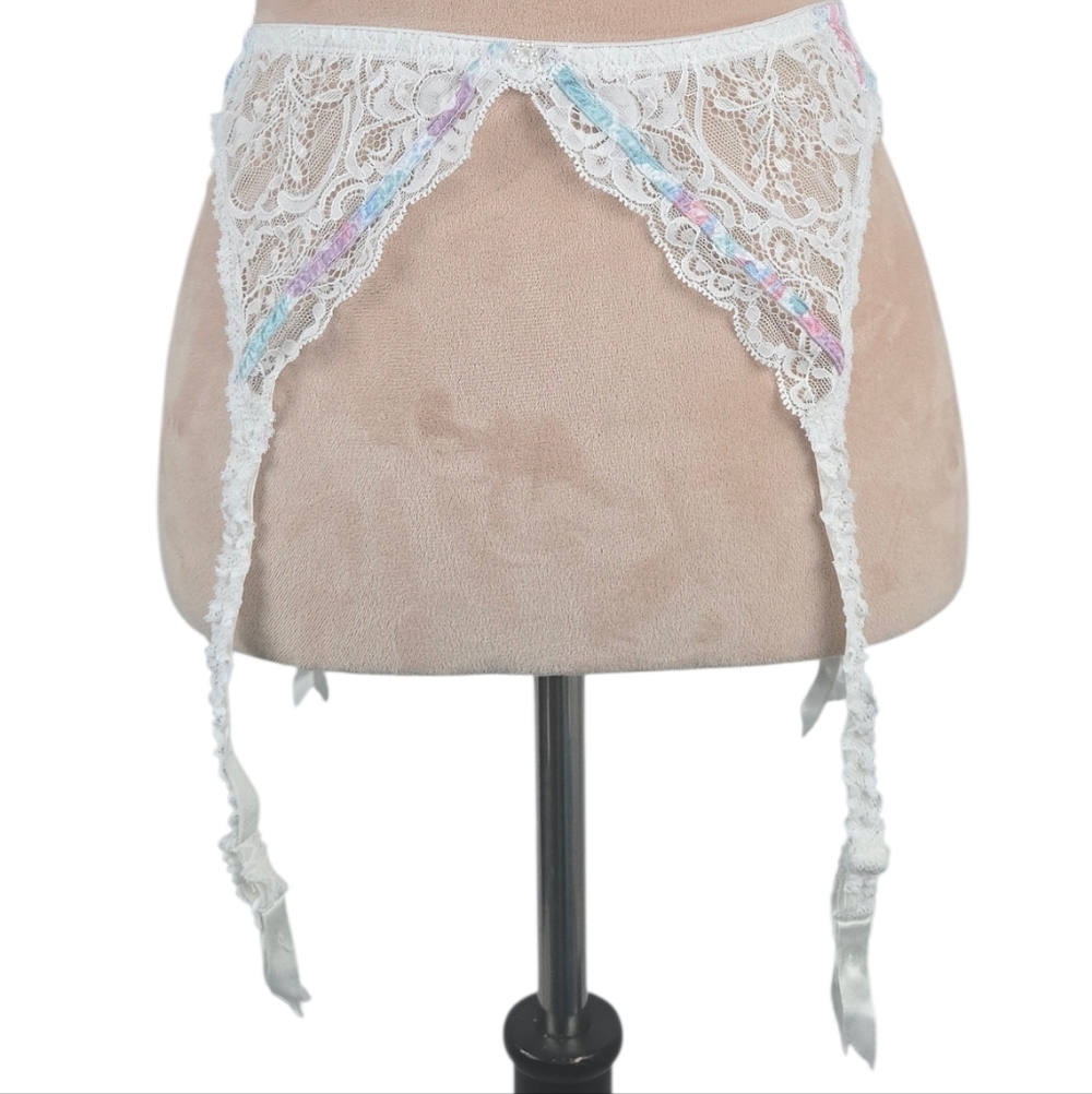 Vintage 80s-90s Christian Dior Intimates Garter Belt Lace Floral Size Small